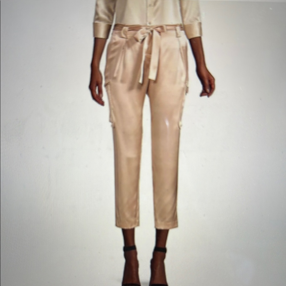 L'AGENCE Cream Cropped Ankle Pants with Tie-Waist